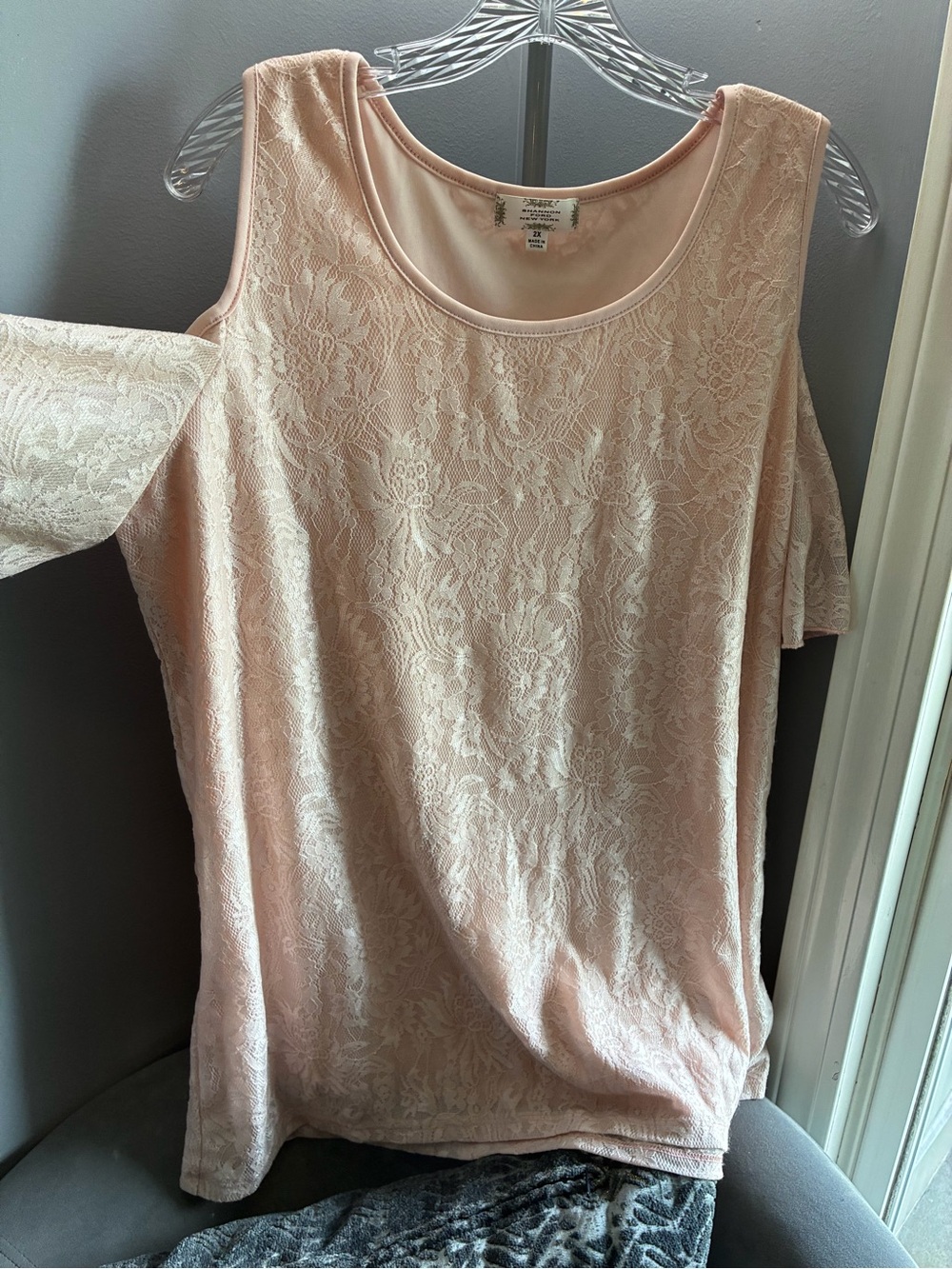 Lace Overlay Cold-Shoulder Tunic - Soft Pink